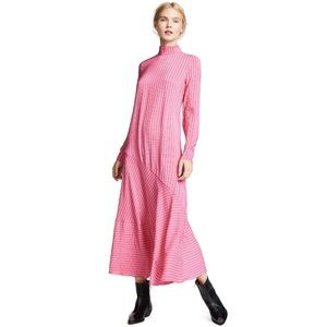 Ganni Hot Pink Silk Seersucker Maxi Dress - Sz 38